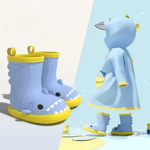 Little Cute Shark Children's Raincoat and Rain Boot Set for Boys and Girls, Baby and Toddler, Cute Cartoon Waterproof Outerwear for School Kids Raincoat and Rain Boots Set Waterproof for Boys Girls