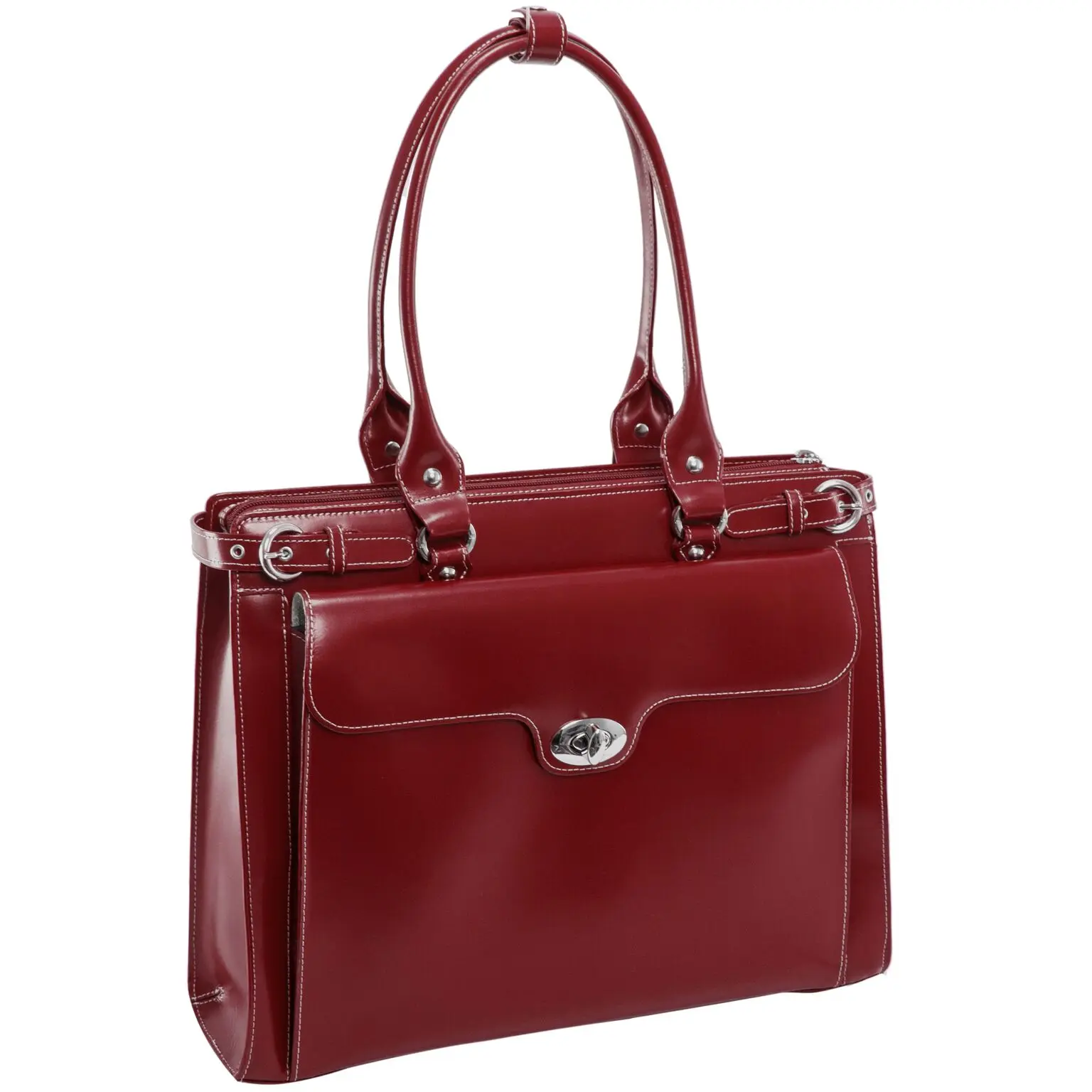 McKleinUSA Winnetka Red Italian Leather Women's Briefcase, Fashionable Double Zip Tote with File Divider & Removable 15.4-Inch Laptop Sleeve, Double Zip Women's Handbags, Business