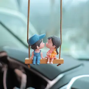 Cute Swinging Couple Car Pendant, Adorable Boy Girl Hanging Charm, Romantic Rearview Mirror Accessory, Car Interior Ornament for Lovers, Teens & Gift Idea