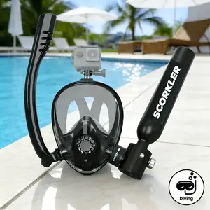 [Easter] 0.5 Liters (3.5Cu Ft) Aluminum Alloy Mini Diving Tank & Snorkel Mask Set| 5-8 Mins Dive Time| for Underwater Recreation| Durable Snorkel Gear| Mask Only for L/XL| No Inflation Tool Included| Gift