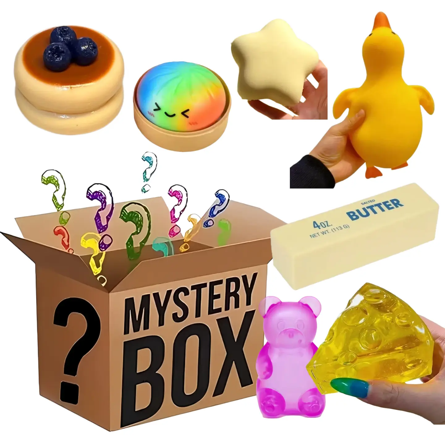 Squishy Fidget Accessory - 1pc per Blind Box, only 1 not 7，Cheese, Butter, Dumpling, Jiaozi, Baozi, Peanut, Duck, Natasha Mochi Designs, Relaxation Item (Toys & Hobbies, Classic & Novelty Stress Relief Toys), Dumpling Squishy, Soft Silicone, Age 10+