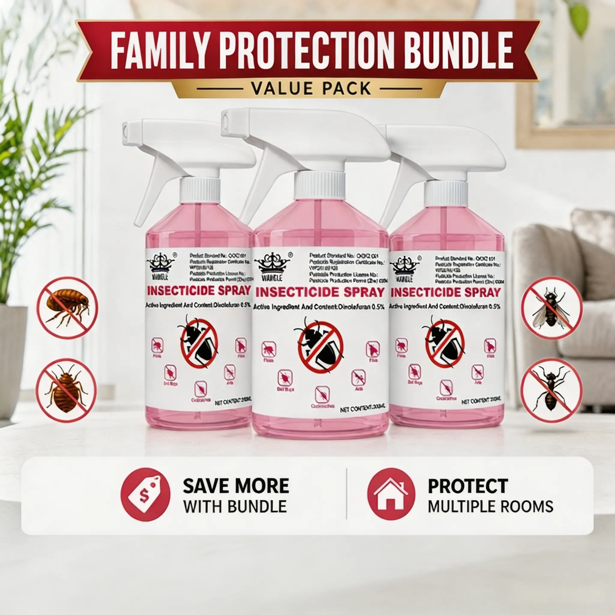 Household Insecticidal Pest Control Solution - Multi-Functional, Gentle Indoor Formula, Efficiently Repels Cockroaches, Fruit Flies & Common Bugs, Easy Home Application