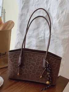 Leopard Print Tote Bag with Bell Pendant, Stylish Large Capacity Shoulder Bag for Women, Perfect for Work, Shopping & Gatherings