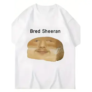 Bred Sheeran Meme Print Tee Humorous Bread Design Casual Short Sleeve Crew Neck Cotton T Shirt for Men and Women All Season Comfort Funny Bread Theme Tshirt