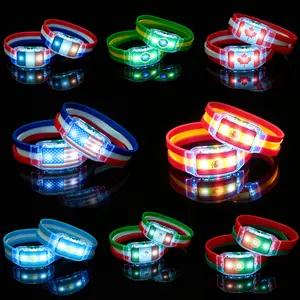 LED illuminated wristbands, silicone illuminated bracelets for sports enthusiasts, fan cheering accessories, national flag illuminated wristbands suitable for nighttime activities, concerts, and parties, adjustable, waterproof, 2PC