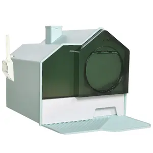 PawHut Drawer-Type Large Closed Cat Litter Box Set: Includes Anti-Tracking Filter Pad & Scoop, Comes with Built-in Handle and Deodorizing Slot, Easy to Clean with No Odor - Fresh Light Blue