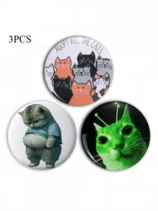 Cute Cat Brooch Pin Badge, Unique Fashion Accessory, Round Plastic DIY Button, Unisex Decorative Pins for Men Jeans, T-Shirts, Backpacks, Hats