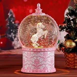 Musical Snow Globe 7.1 Inch Lighted Christmas Snow Globe with Swirling Glitter Battery Operated & USB Powered Music Box Valentines Day Gifts for Girls Women