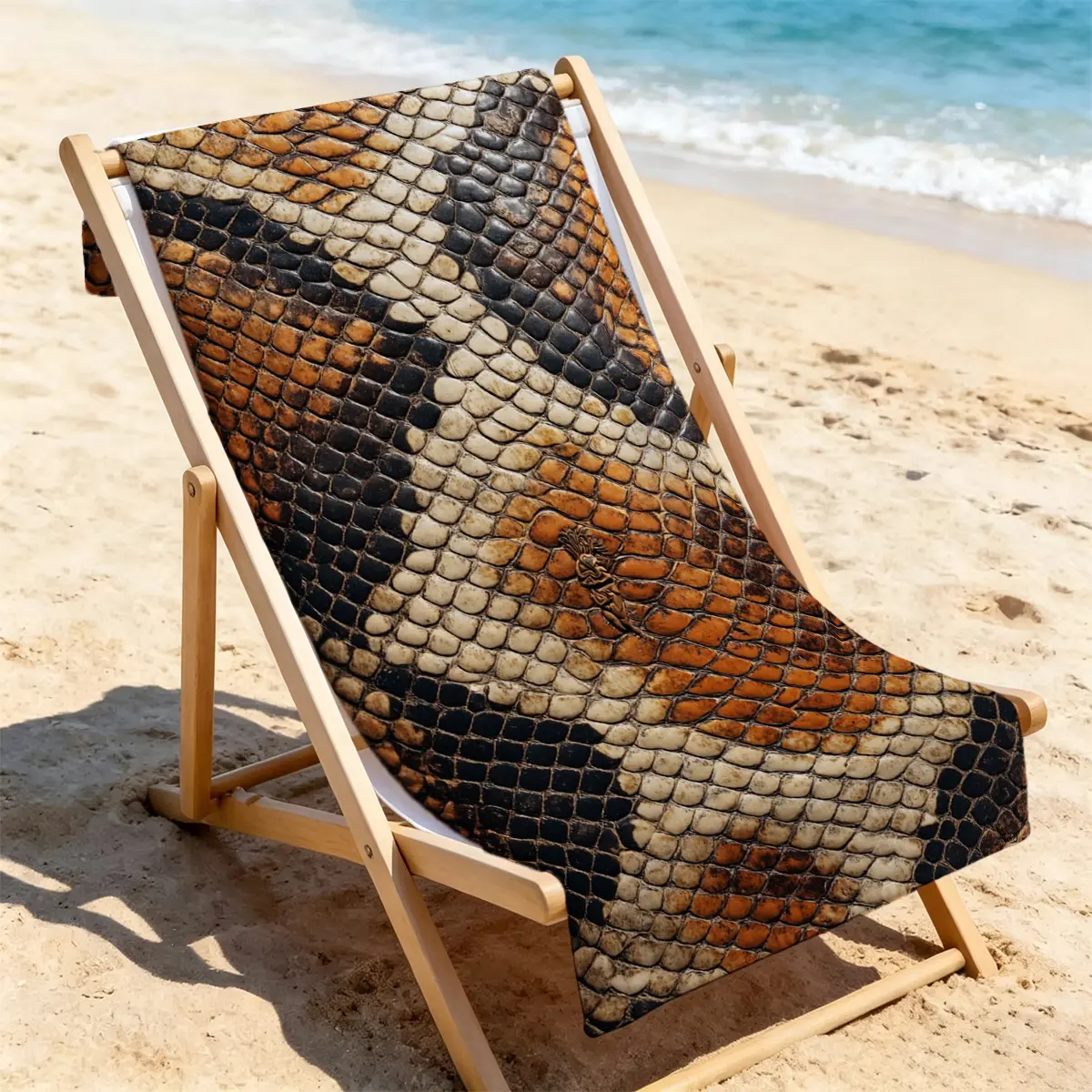 Realistic Snake Skin Print Beach Towel, Retro Brown Reptile Texture Microfiber Quick Dry Towel, 3 Sizes 20×40in / 28×55in / 31×71in, Sand Resistant Towel for Beach Pool Vacation Travel
