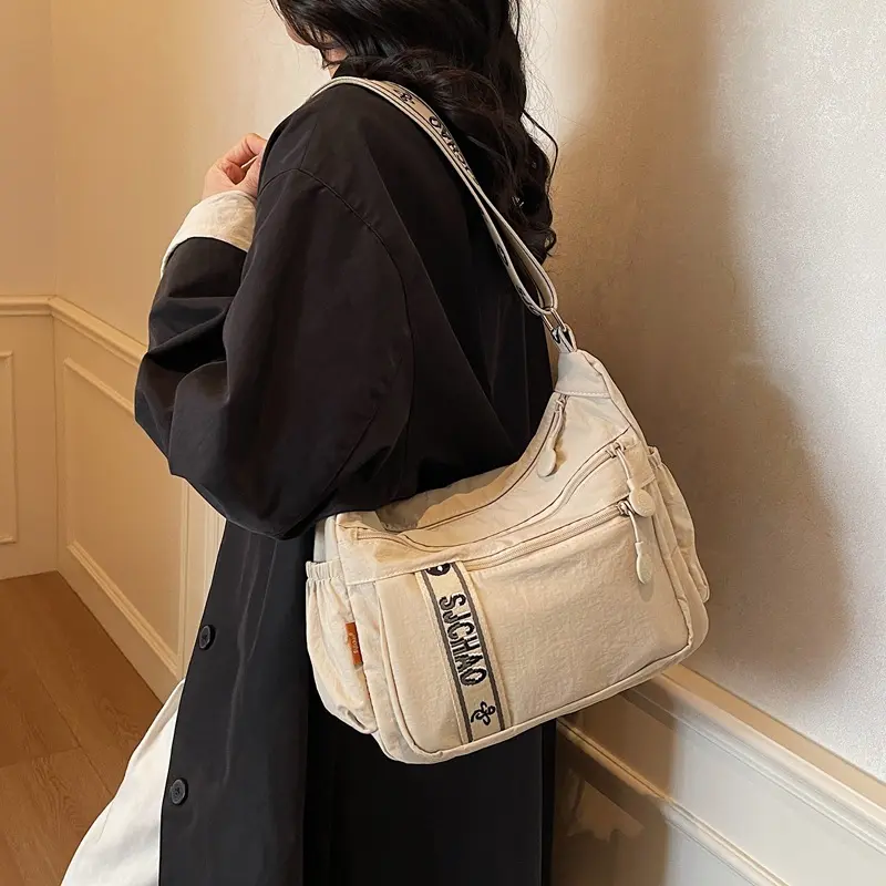Simple Versatile Women Crossbody Tote Bag, Multi Zipper Casual Shoulder Handbag for Work Commute Outdoor Outings