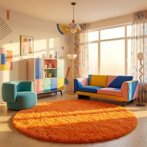 Round Fluffy Rugs for Bedroom, Orange Shag Circle Rug Non-Slip for Bedside Dorm Nursery Playroom, Soft Area Rugs for Living Room Decor