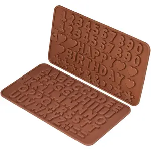 Letter Number Molds,  Molds with Happy Birthday Cake Decorating Symbols(Brown 2 count)