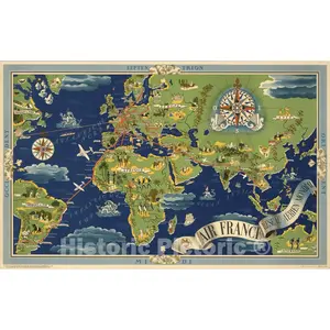 Air France - World Airline Routes, 1937 - Historical Map Print