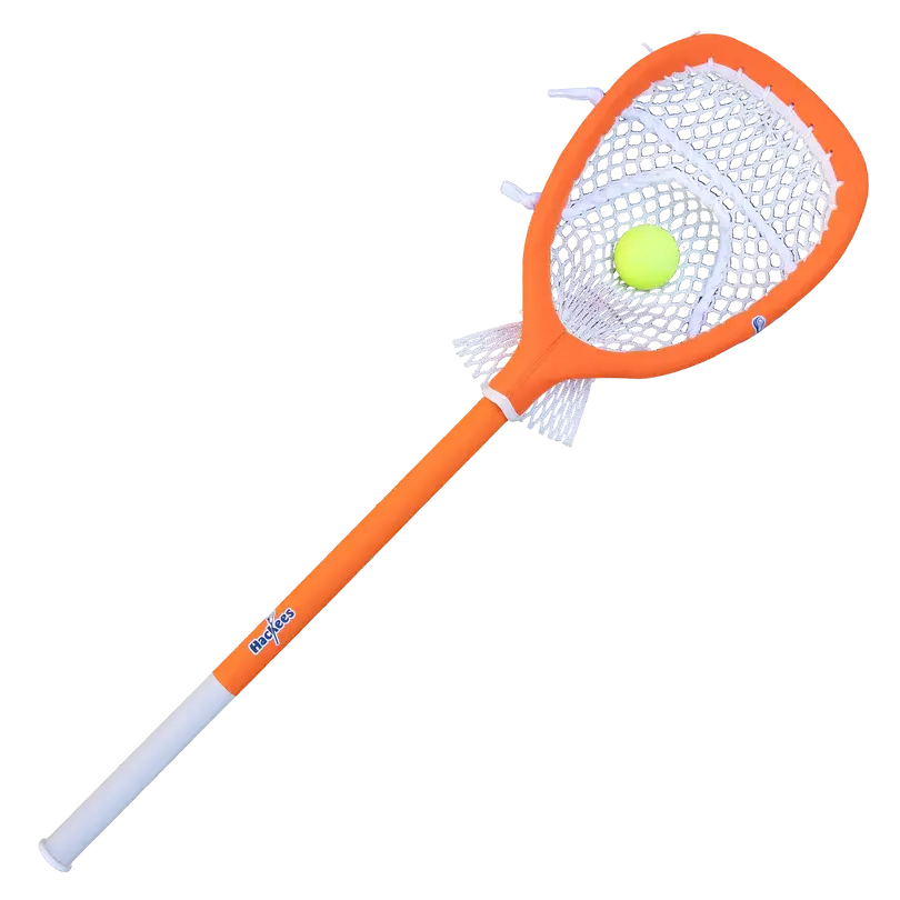 Hackees Orange Padded Lacrosse Goalie Stick, 34.5-in Hand-Strung Netted Head - Includes Soft Mini-Ball, Lacrosse Ball