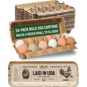 PTCOM Hatortempt Bulk Egg Cartons - 24-Pack, Reusable 12-Count Basket - Recycled Paper Pulp Protection & Ventilation - Fits Small to XL Sizes - Dozen Egg Carton Basket