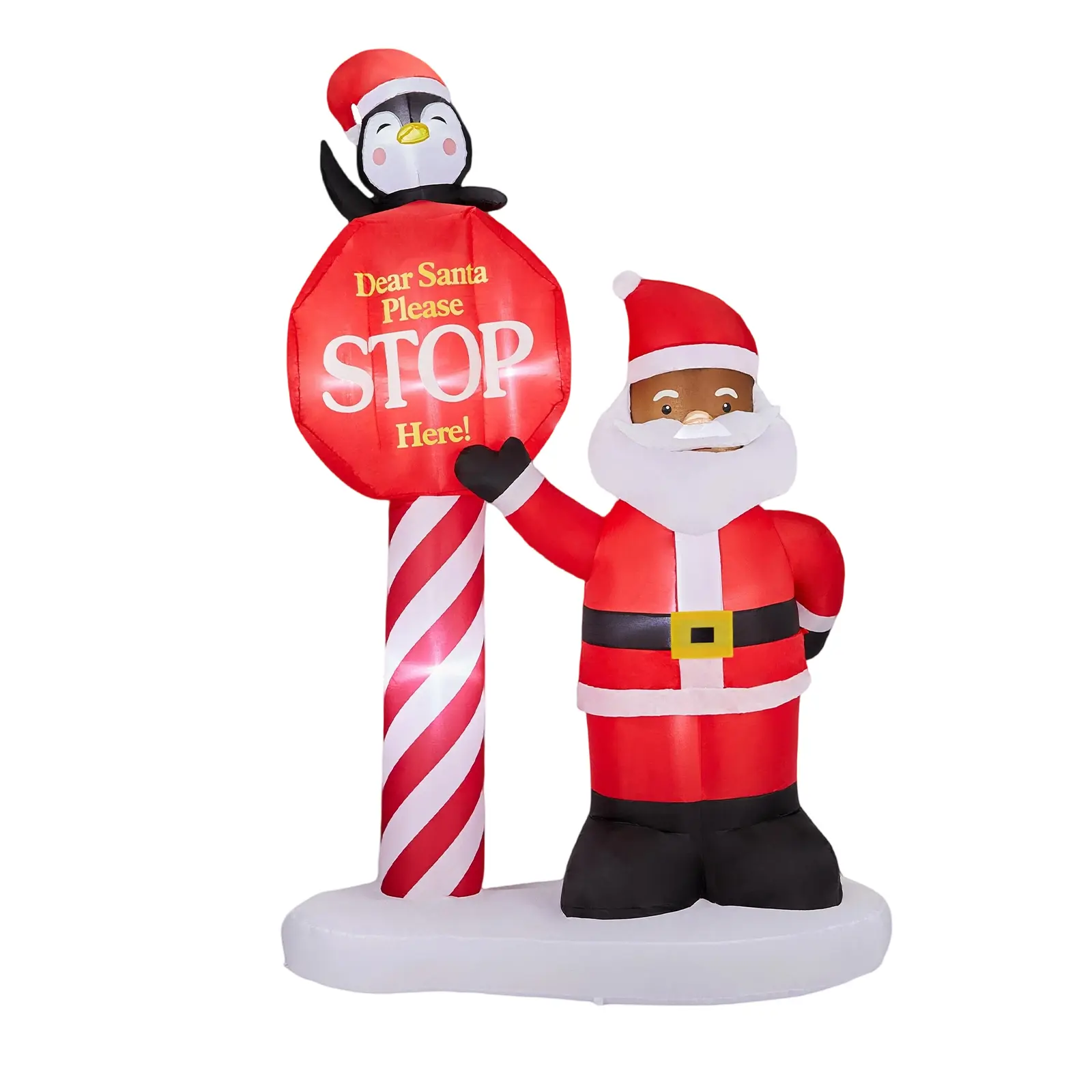 8.2FT Magical Lighted Plastic Christmas Inflatable Backdrop, Black Santa, Standing Road Sign Blow Up Yard Decor with Built-in LED Lights, Waterproof Outdoor Indoor Front Yard Decor