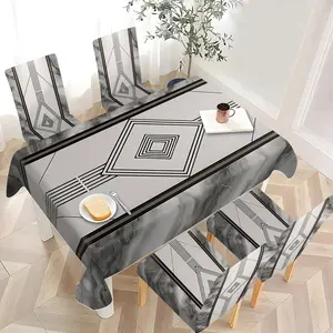 2/4/6/5/7 pieces of fashionable and high-end chair cover and tablecloth sets, thickened chair cover and tablecloth sets (1 tablecloth + 4 chair covers or 1 tablecloth + 6 chair covers), easy to care for, reusable, for home decoration