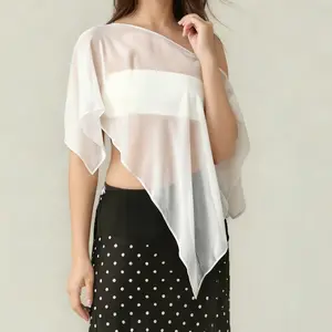 Sheer Mesh Poncho for Maternity Women Loose Solid Boat Neck Irregular Coverup Tops Casual See Through Shrug