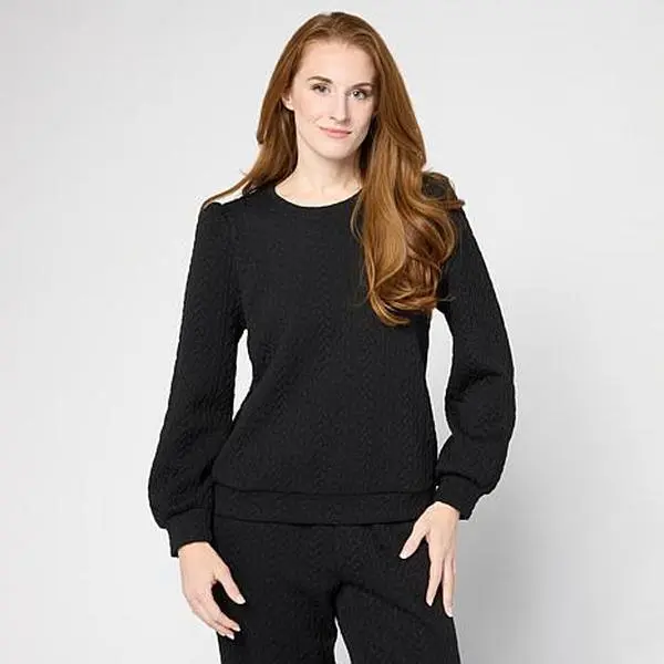 G by Giuliana Quilted Knit Puff-Sleeve Sweater