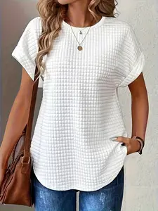 Plus Size Plain Round Neck Batwing Sleeve Tee, Casual Short Sleeve Crew Neck T-shirt for Summer, Women's Plus Clothing for Daily Wear