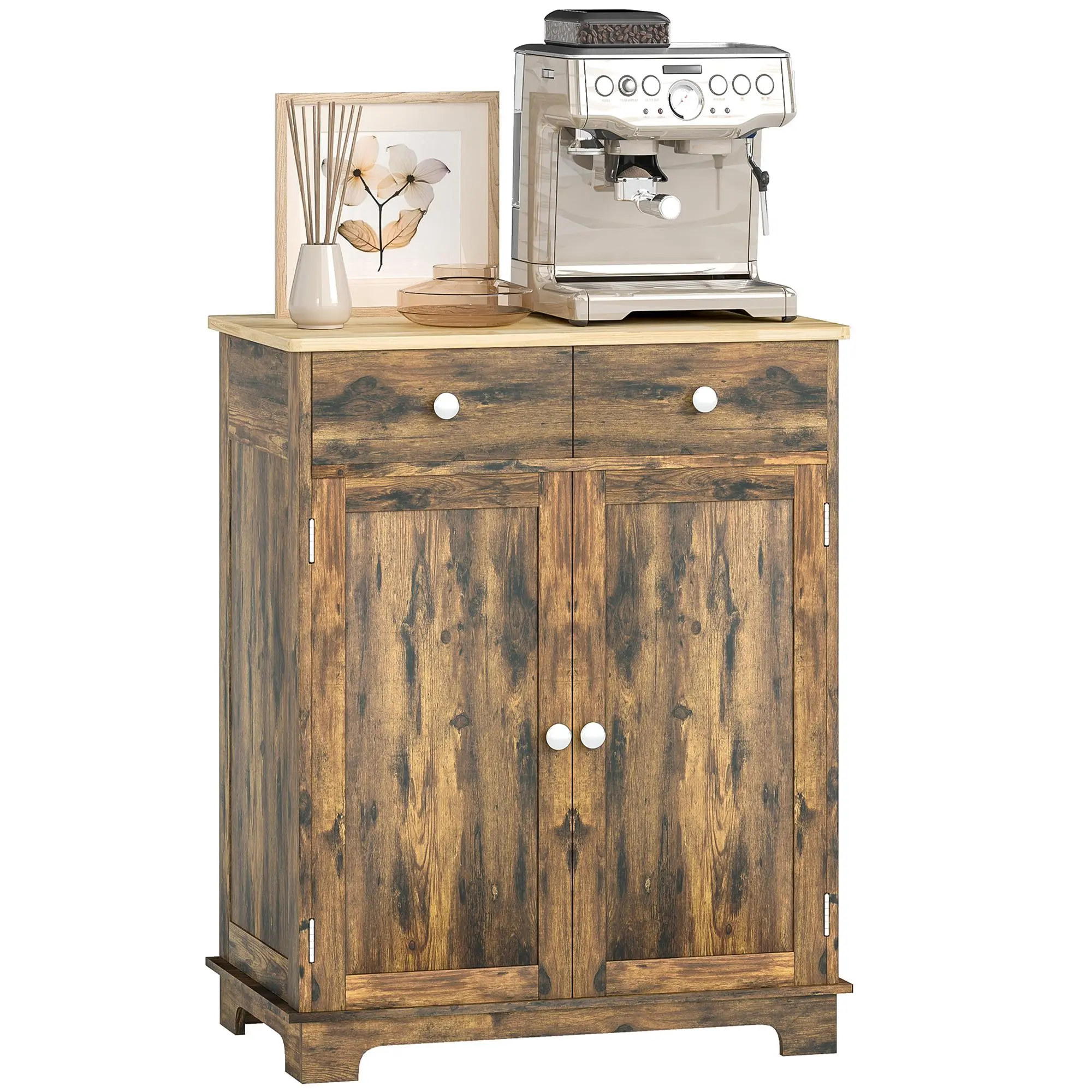 Wood Grain Storage Cabinet - Narrow Sideboard Floor Cupboard, 33.5 in Tall, Natural Countertop, Easy Clean, Anti-Tipping, Compact Multi-Compartment, Adjustable, Clutter-Free for Entryway, Living Room, Wood Grain Cabinets, Compact Multi-Compartment Cabinet