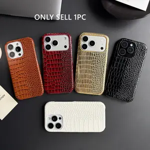 Fashion Simple Faux Leather Black White Gold Brown Wine Red Crocodile Skin Protective Phone Case Cover Case For iPhone 17 16 15 14 Pro Max Accessories