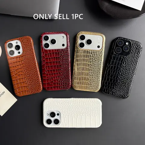 Fashion Simple Faux Leather Black White Gold Brown Wine Red Crocodile Skin Protective Cellphone Phone Case Cover Case For iPhone 17 16 15 14 18 Pro Max