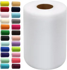 White Tulle Fabric Rolls 6 Inch by 100 Yards (300 feet) Fabric Spool Tulle Ribbon for DIY White Tutu Bow Baby Shower Birthday Party Wedding Decorations Christmas Craft Supplies