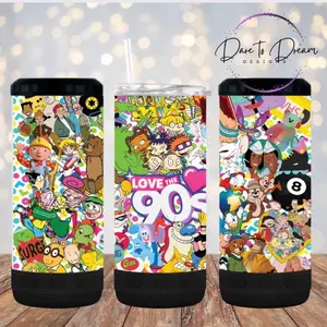 Love the 90’s Bluetooth Speaker 4 in 1 stainless steel can cooler Tumbler Holds Skinny Cans, Regular 12oz Cans & 12oz Bottles it keeps beverages cold or hot for hours.