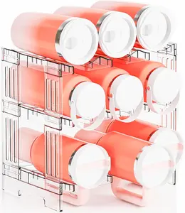 Stackable Water Bottle Organizer for Cabinet Yeti or Stanley Storage Organizers - Larger Compartment for 40 oz Stanley Cup Holder and Other Tumbler Organizers,Waterbottle Rack for Pantry,3 Tier