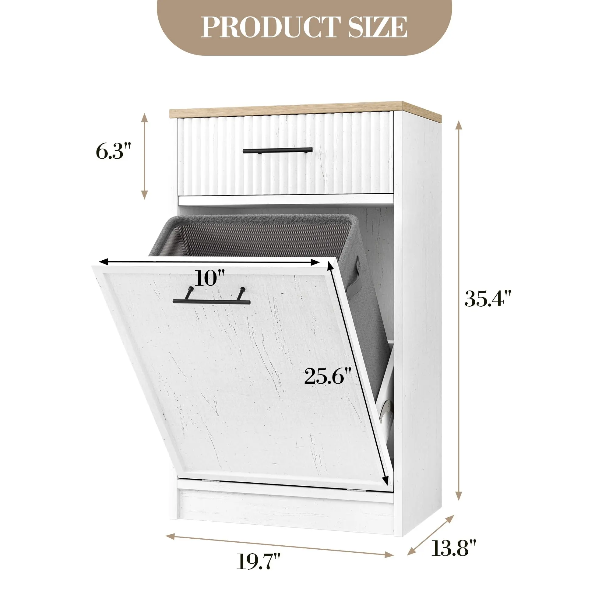 GAOMON 10 Gal Fluted Tilt Out - Hidden Garbage Cabinet with Drawer, Freestanding Wooden Trash Can Cabinet, Dog Proof Trash Cabinets for Kitchen Dining Living Room - White