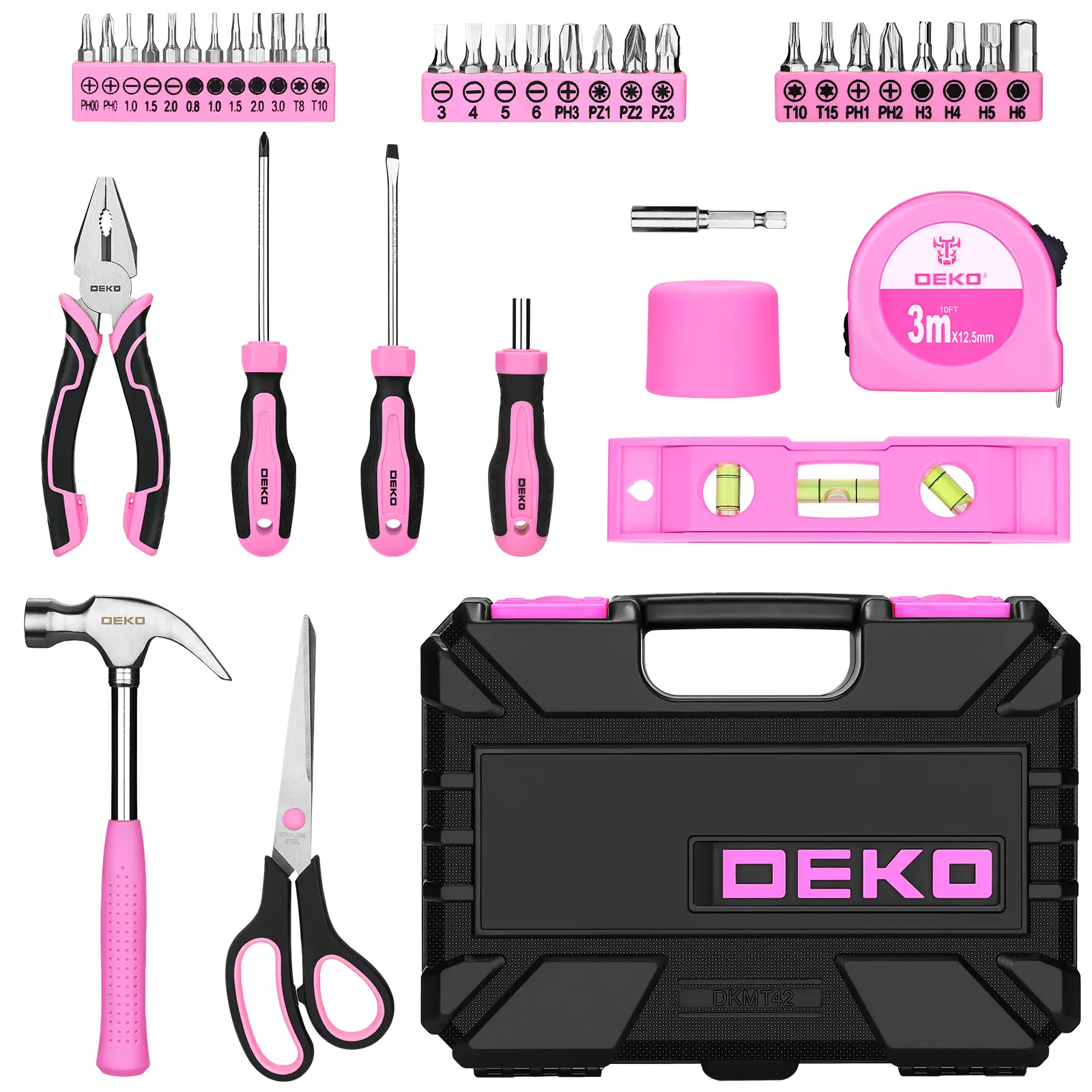 DEKO Pink Tool Kit for Women, 42-Piece Home Repair Tool Set, Multi-Purpose Women's Toolbox, Ideal for Household Repairs, DIY, and Everyday Maintenance, 10-in-1 Drill Tool Set