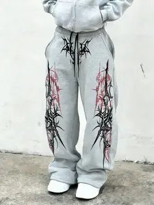 Gothic Baggy Sweatpants | Black Metal Print / Red & White Thorn Graphic | Streetwear/Grunge/Alt Aesthetic | Loose Fit Joggers for Y2K Goth E-girl/E-boy Outfits | Trending TikTok #Oversize #GothicFashion #BaggyPants #AlternativeClothing #StreetwearVibes