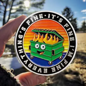 Dumpster Fire Challenge Coin, THIS IS FINE Dog Frog Raccoon Team Keepsake Coin, Encourage Team Spirit Coworker, Motivational Gifts for Men & Women