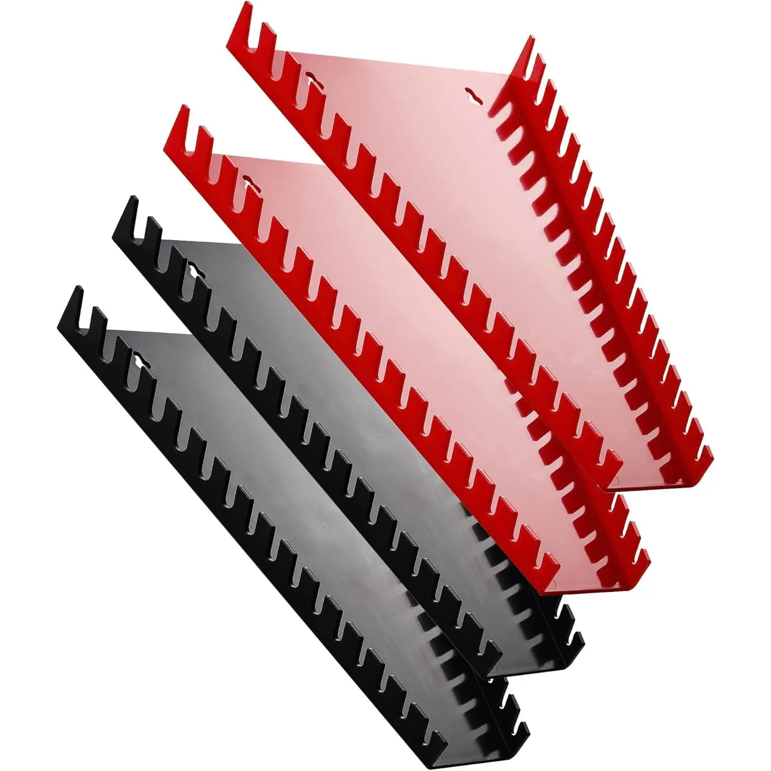 Plastic Wrench Organizer,  High-density Wrench Holder, Large Wrench Racks for Wall and Tool Box, 64 Slots Fit SAE&Metric Wrench Tray(2Red2Black)