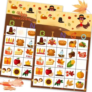 Thanksgiving Bingo Game for Kids - 24 Player Cards, 385 Marking Chips, 2 Caller Chips, Durable & Reusable, Perfect for Family & Classroom Activities
