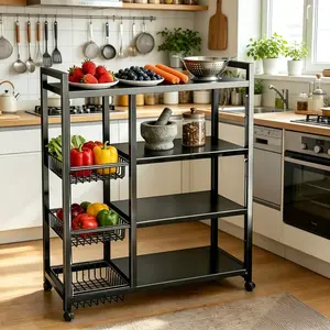 Mobile Office Storage Organizer Cart, Single Pack Rolling Utility Shelf, Adjustable Metal Wire Basket Storage Rack with Wheels, Multi-purpose Metal Tier Shelving Unit, Practical Organizer for Kitchen, Garage and Household Storage Use