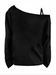 Women's Solid Asymmetrical Neck Sweatshirt, Casual Long Sleeve Sweatshirt for Spring & Fall, Ladies Clothes for Daily Wear, Tops