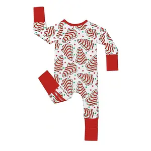 ERT-Baby Bamboo Fiber Zip-Up, Christmas Tree Cake Print Romper, All-Season Knit Fabric Skinny Fit With Zipper Detail, Boy Baby Girl Clothes, Perfect For Outdoor Sleep