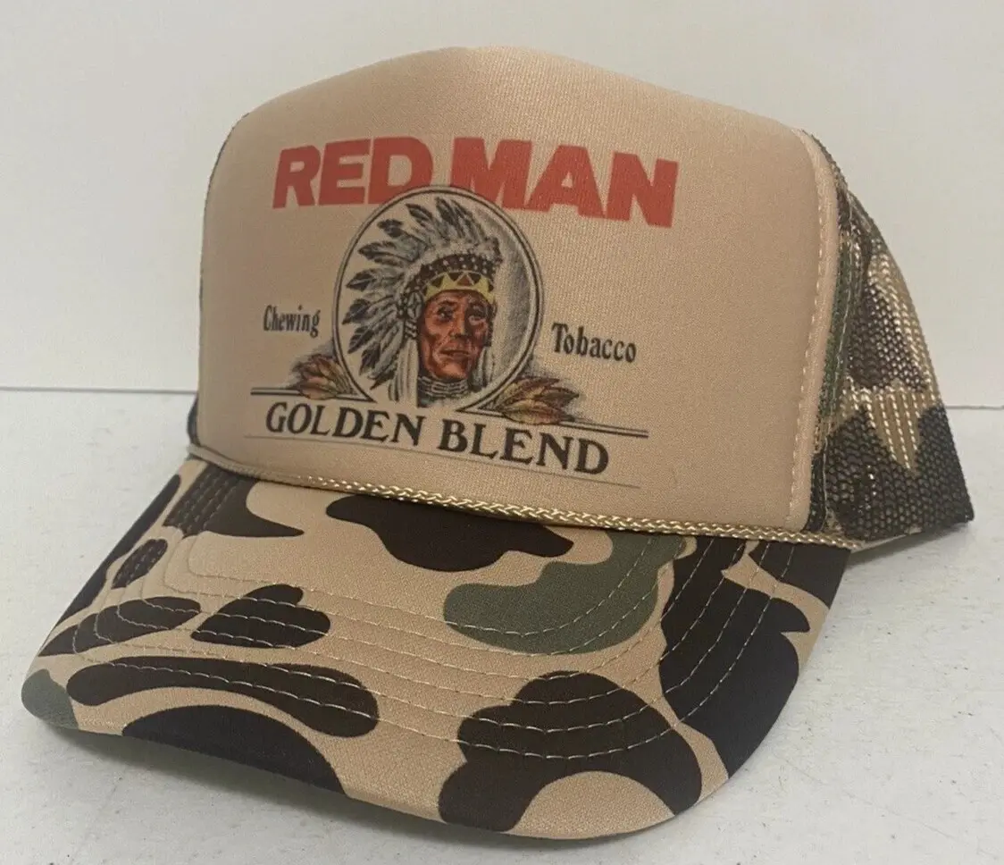 Golden Blend Camo Trucker Hat Vintage Chewing Style Mesh Snapback Cap Men Women