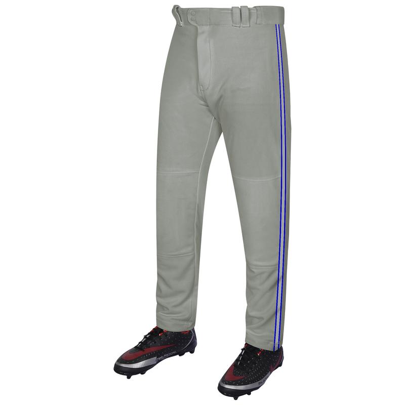 Exxact Sports Proline Full Length Baseball Pants Youth & Adult with Stripes, Relaxed Fit Open Bottom Men/Boys Baseball Pants (Grey/Navy)