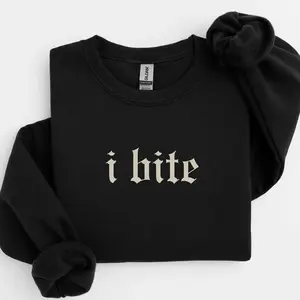I Bite Sweatshirt – Funny Sarcastic Girl Crewneck, Meme Pullover, Humor Long Sleeve Sweater Gift For Women, Unisex Cotton Long Sleeve Crewneck Shirt