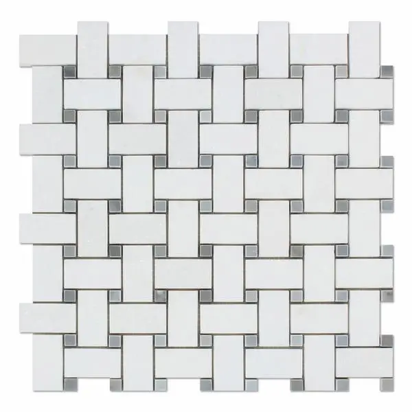 Thassos White & Blue Basketweave 12x12 Polished/Honed Marble Mosaic Tile