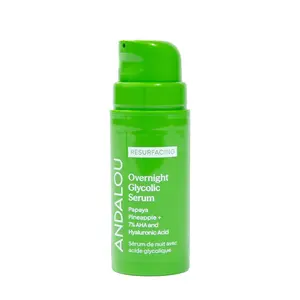 Andalou Resurfacing Overnight Glycolic Serum - 7% AHA (5% Lactic + 2% Glycolic Acids), Papaya + Pineapple Enzymes, Hyaluronic Acid Complex – Exfoliating Glow Serum for Smooth, Plump Skin, Minimizes Fine Lines and Wrinkles - 1.0 fl oz