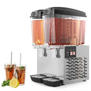 Garvee Commercial Beverage Dispenser, 2 tanks of 18 L each, juice dispenser, 370W stainless steel iced tea beverage machine for cold drinks, restaurant, bar, party