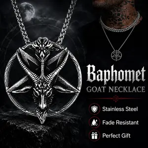 FaithHeart Baphomet Goat Pentagram Necklace, Stainless Steel Gothic Satanic Pendant for Men Women, Occult Punk Jewelry Gift