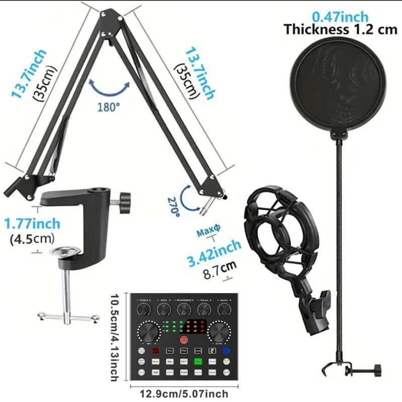 SINWE Podcast Equipment Bundle with Condenser Microphone, Tripod Stand, Professional Audio Mixer, RGB Lighting Buttons, 1200mAh Battery