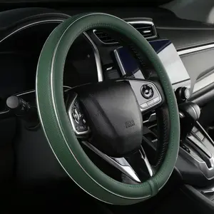 Green Leather Steering Wheel Cover Fiber Strip  Steering Wheel Cover Universal 15 inch