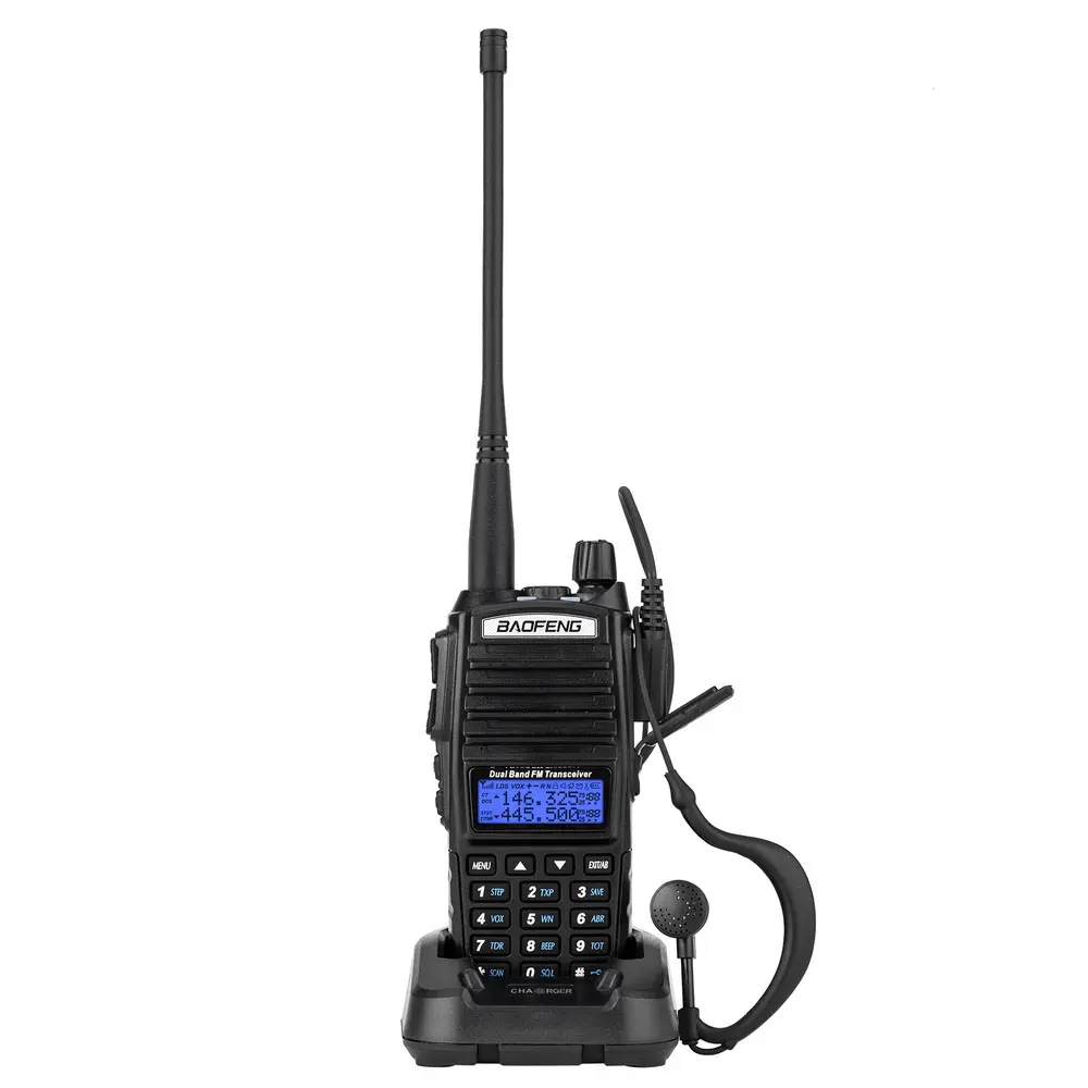 US-Spec UV-82 5W 2000mAh Analog Two-Way Radio — Includes Separate Charger and Earpiece — Long-Range, Multi-Functional Walkie-Talkie