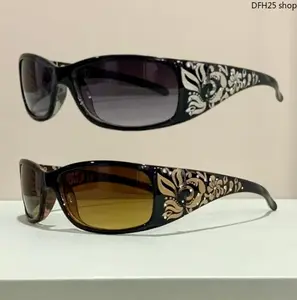 Women’s 2-Piece Rectangular Sunglasses，Rhinestone Decorated Tinted Lens With Natural PC Frame，Semi Rimless Vintage Eyewear For Daily Outdoor Wear，Light Blocking & Screen Protection Casual Unisex Eyewear Accessories
